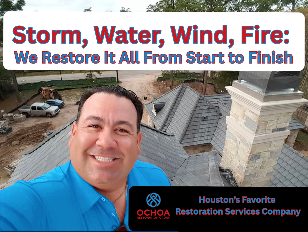 Joe Ochoa of Ochoa Restoration Group is supervising the restoration of a storm-damaged roof in Houston Texas.